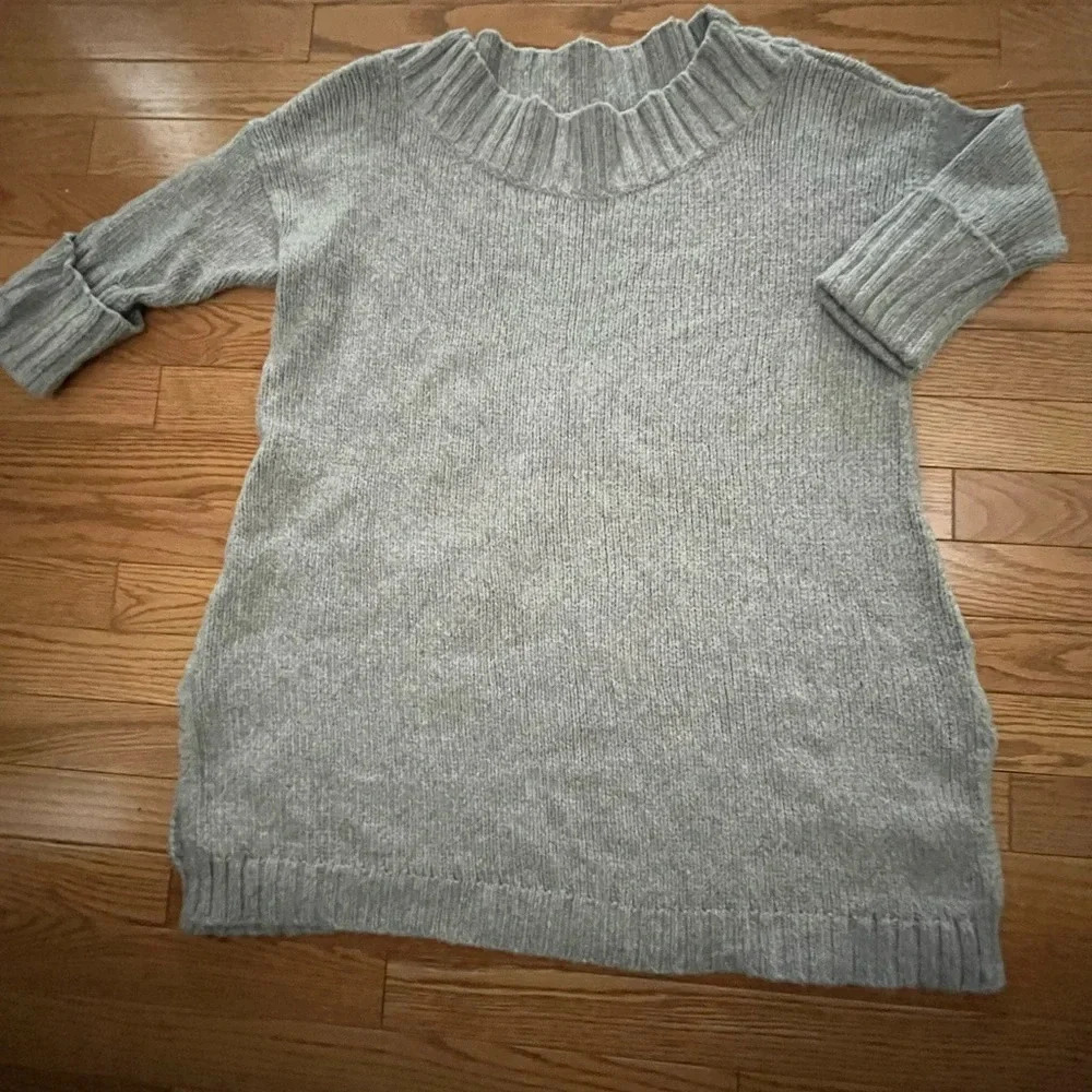 [SP]Free People Gray Crew Neck Fold Sleeve Wool Knit Sweater
